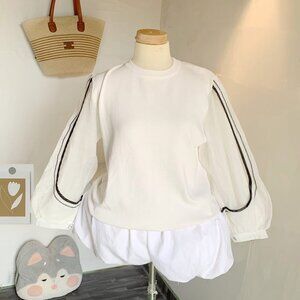 White Balloon Sleeve Sweatshirt Trendy Cozy